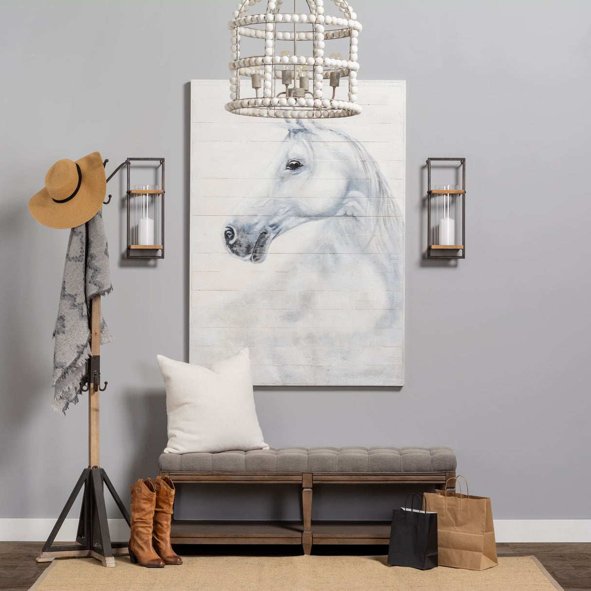 Lamda 22 x 75 Black Metal and Light Brown Wood Coat Rack from Mercana - Luna Furniture