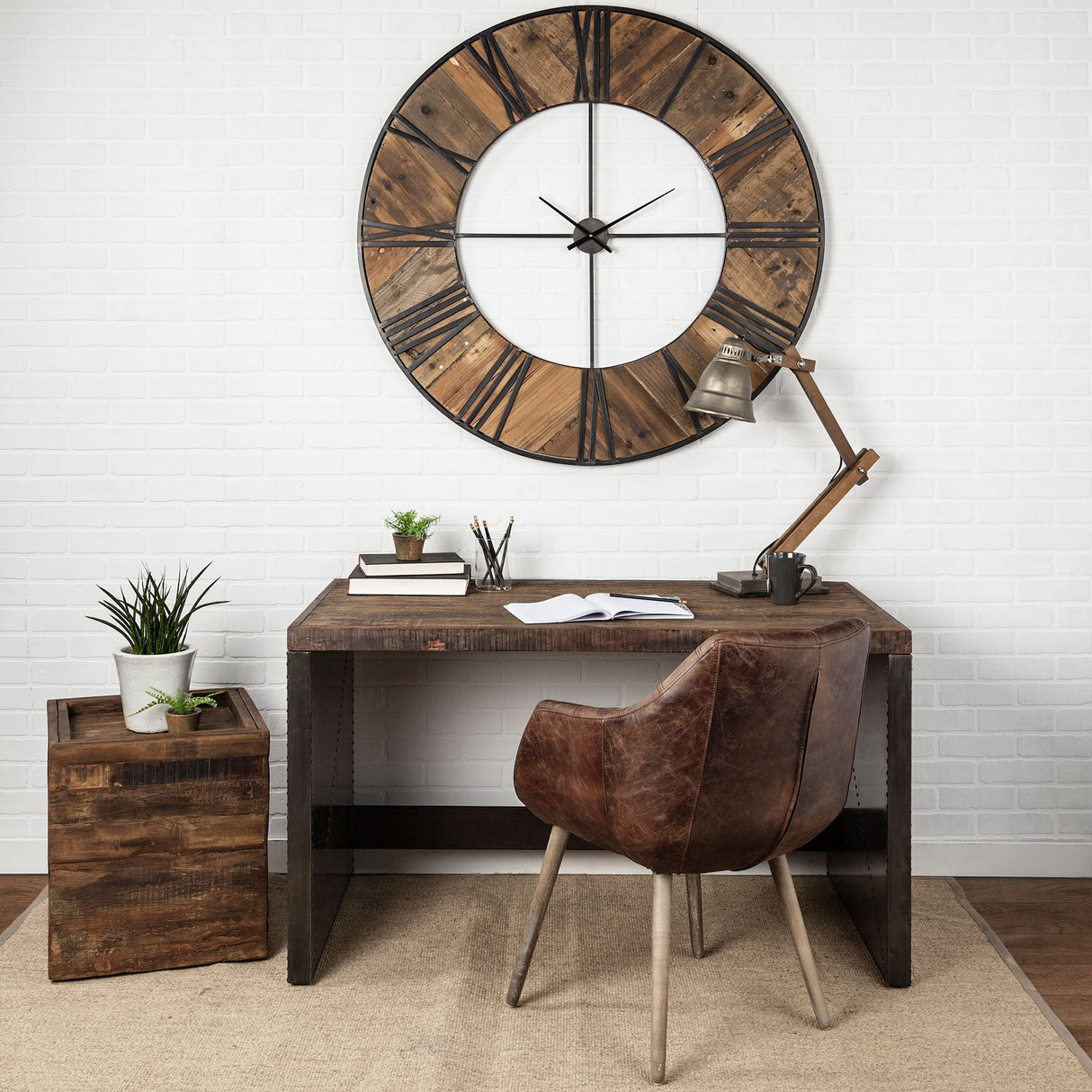Orwell 52L x 28W Brown Wood Top Metal Cladded Frame Office Desk from Mercana - Luna Furniture