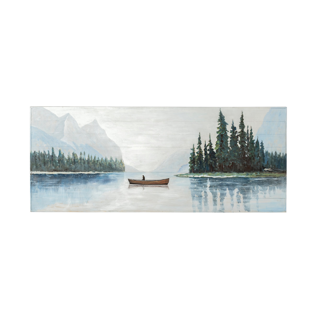 Solitude 72x30 Canoe on the Lake Original Hand Painted on Wood Oil Painting from Mercana - Luna Furniture