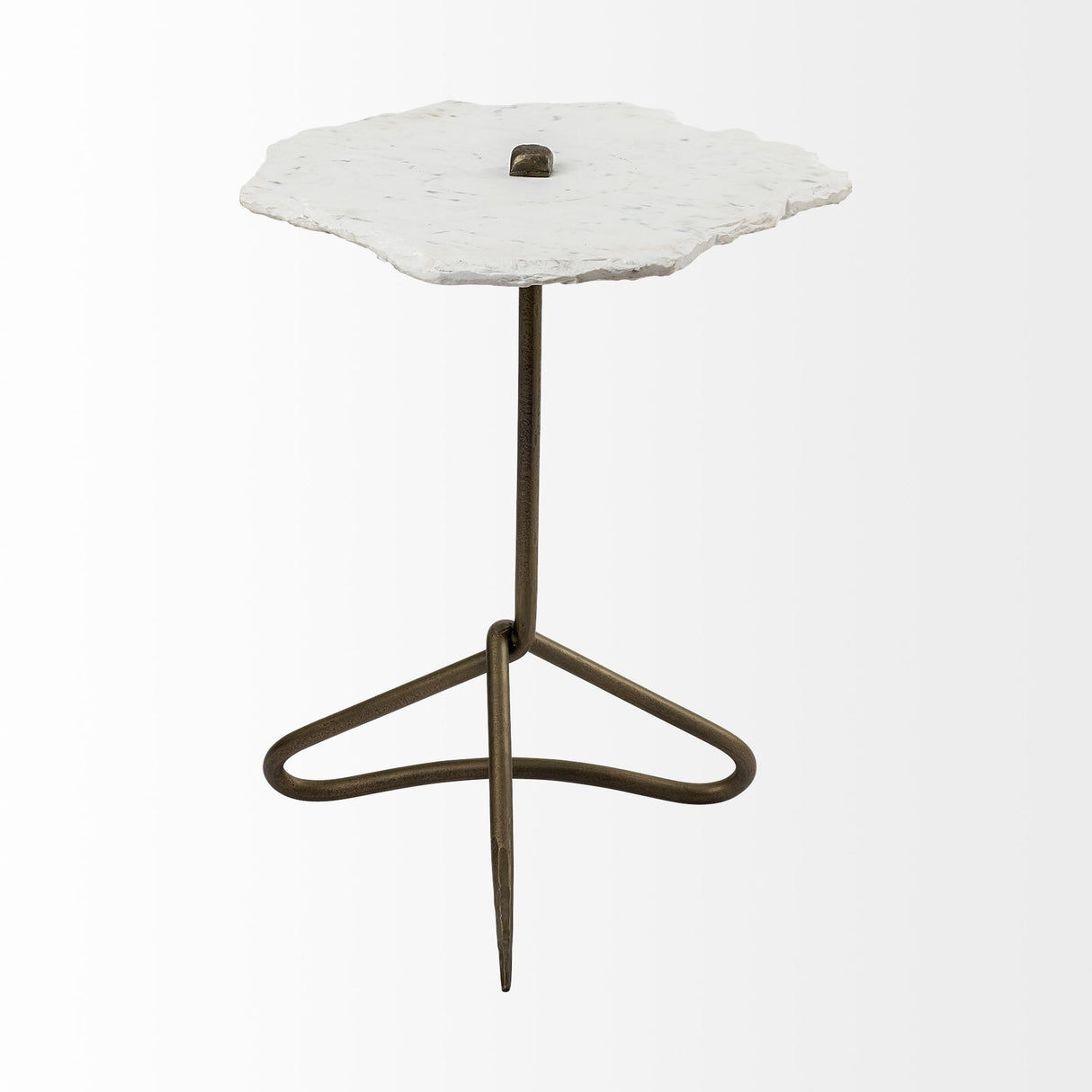 Pinera II 19L x 19W White Marble W/ Triangluar Gold Iron Base Accent Table from Mercana - Luna Furniture