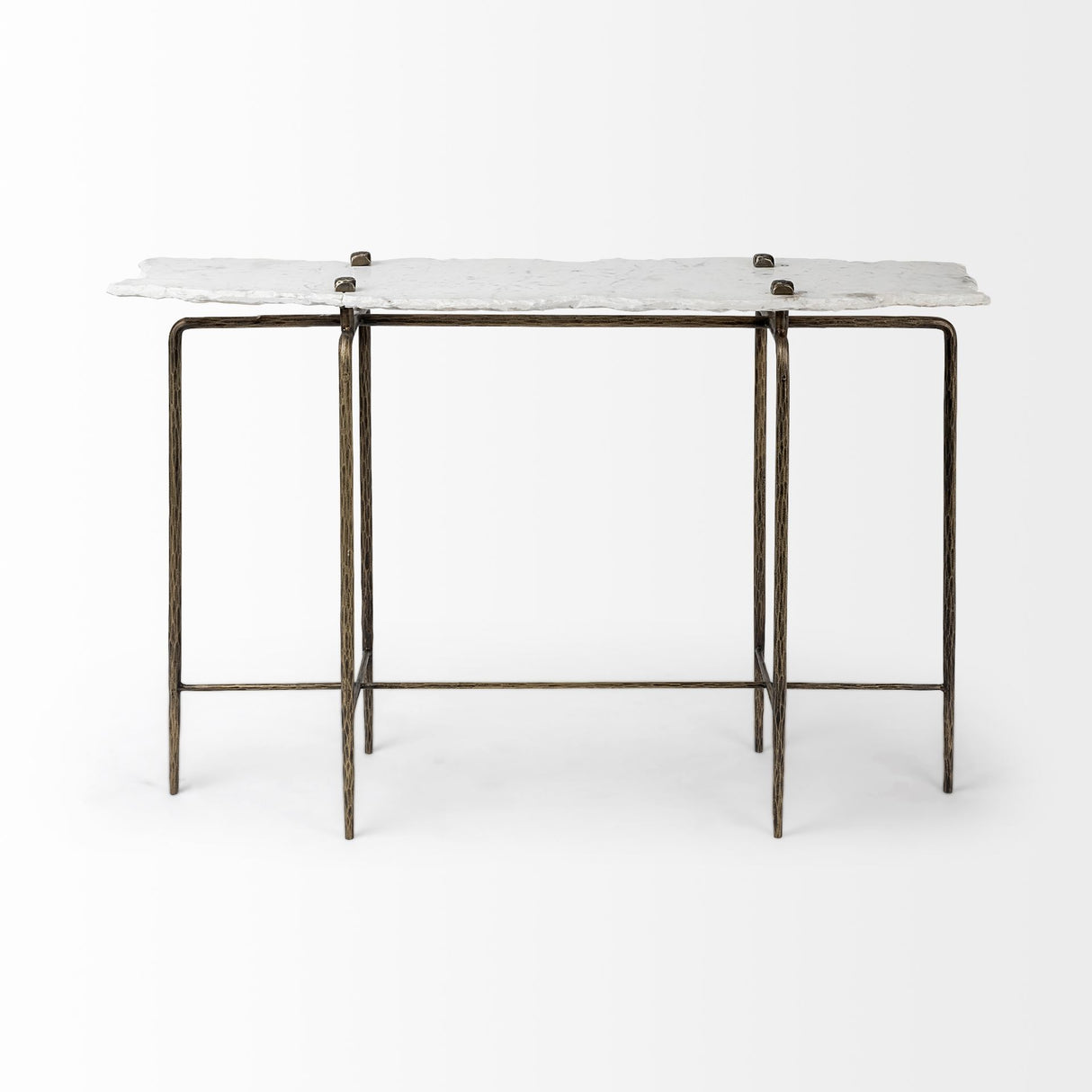 Pinera III 49L x 17W White Marble Top Gold-Toned Iron Base Console Table from Mercana - Luna Furniture