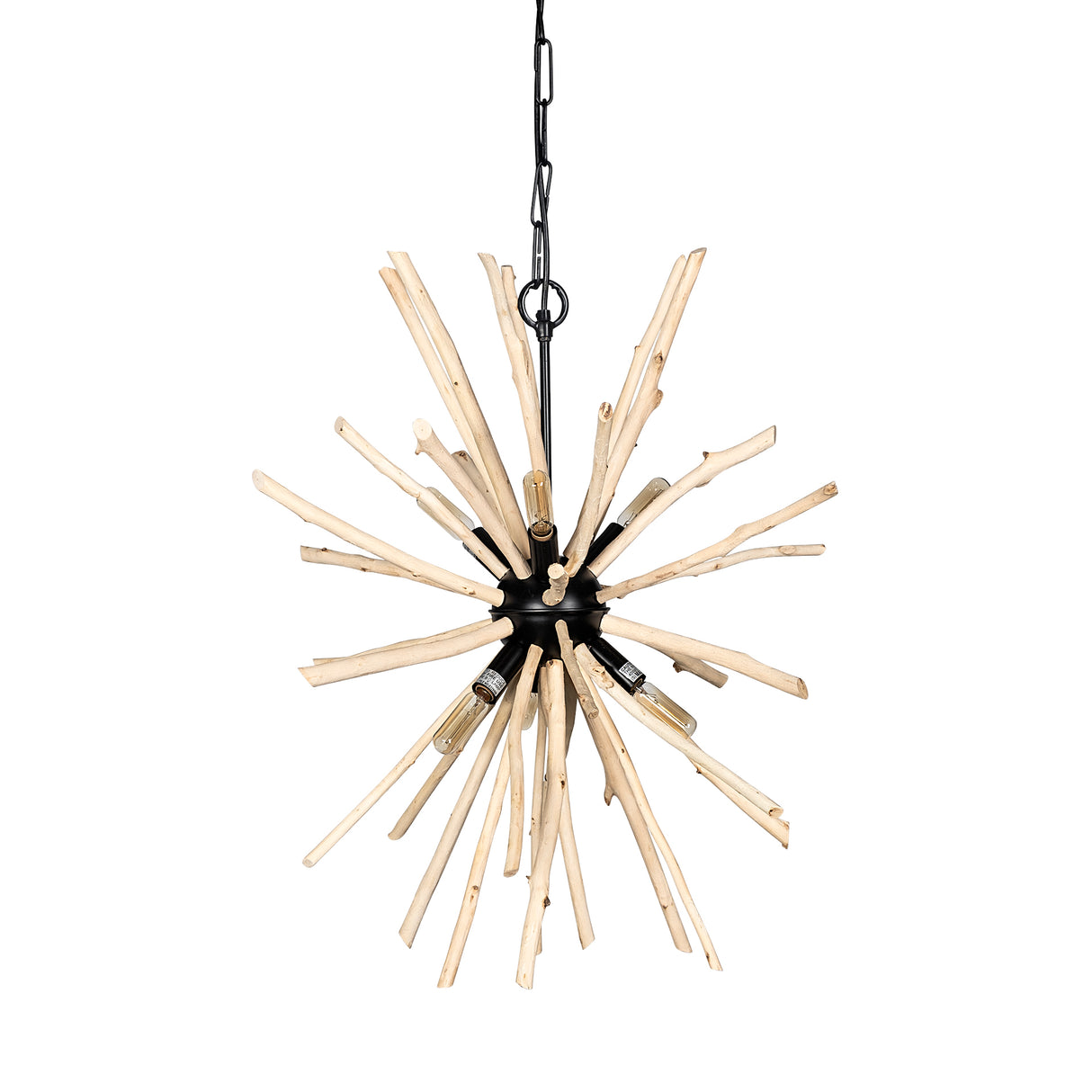 Jules 25x25 Blonde Wood and Black Metal Six Bulb Chandelier Light from Mercana - Luna Furniture