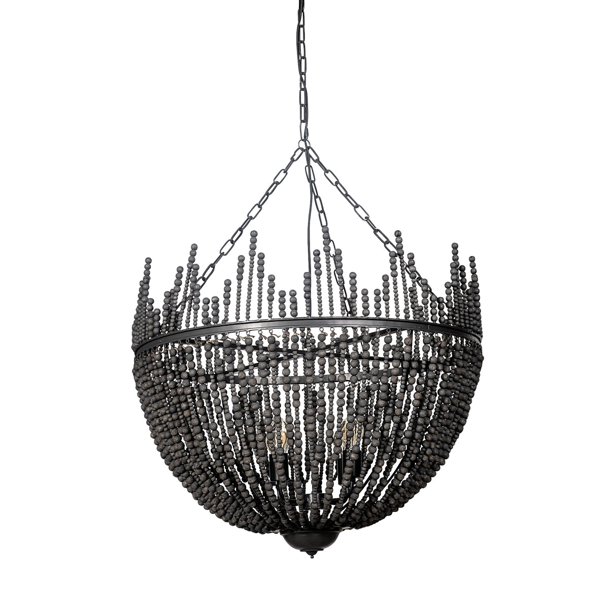 Liam I 32x30 Black Wooden Bead Bowl-Style Four Bulb Chandelier from Mercana - Luna Furniture
