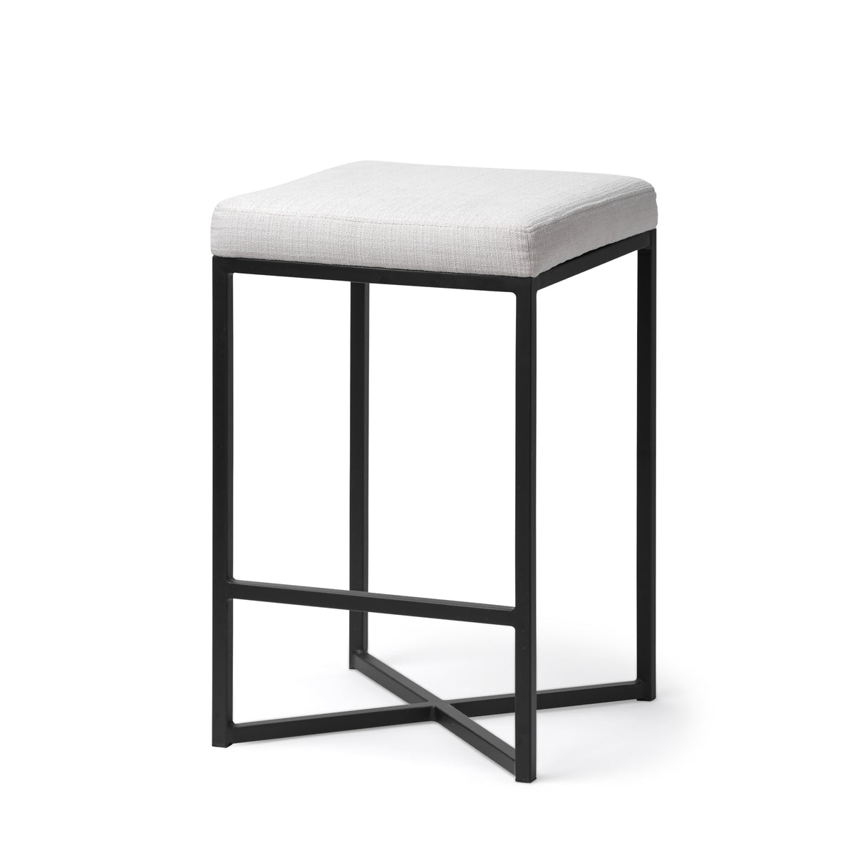 Frodo 26.4H Seat Height White Fabric Seat Black Metal Base Stool from Mercana - Luna Furniture
