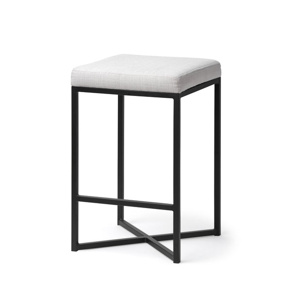 Frodo 26.4H Seat Height White Fabric Seat Black Metal Base Stool