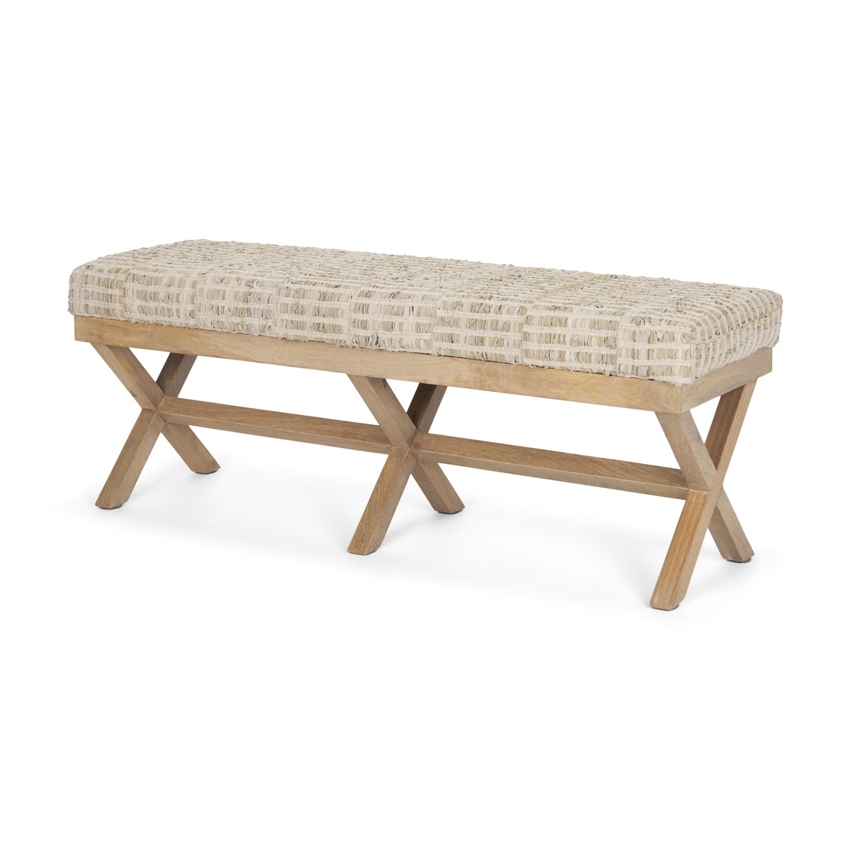 Solis II 50L x 16W Brown Base Beige Woven Leather Cushion Accent Bench from Mercana - Luna Furniture