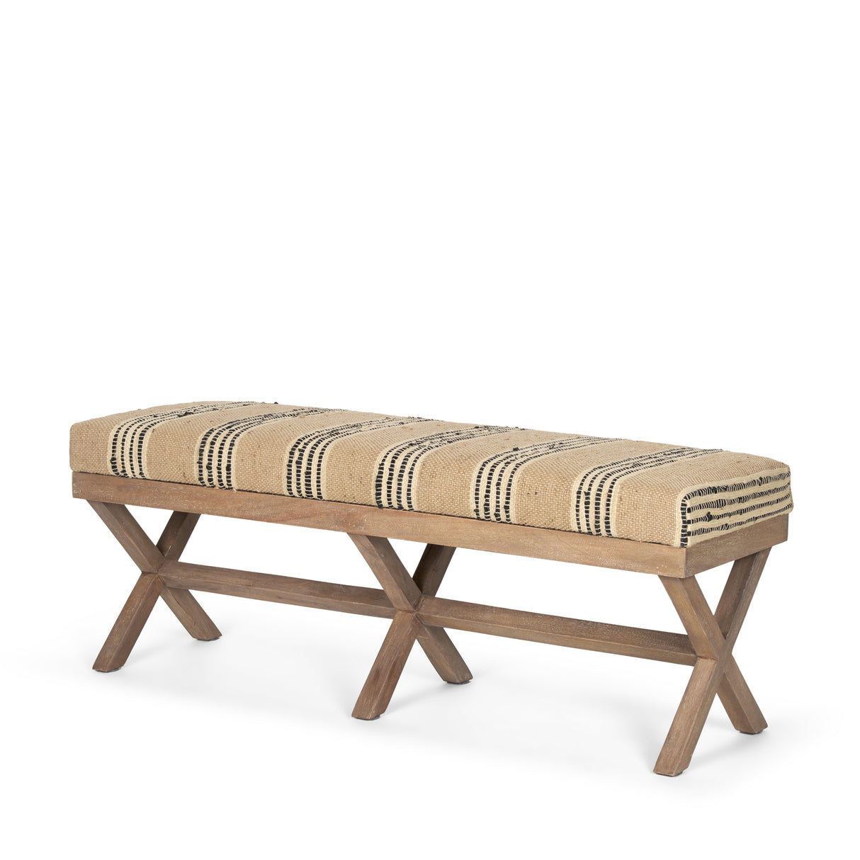 Solis 50L x 16W Brown Base Upholstered Beige/Black Stripe Seat Accent Bench from Mercana - Luna Furniture