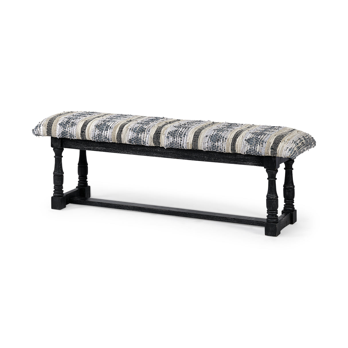 Denison II 56L x 15W Black Wood Base Woven-Leather Cushion Top Accent Bench from Mercana - Luna Furniture