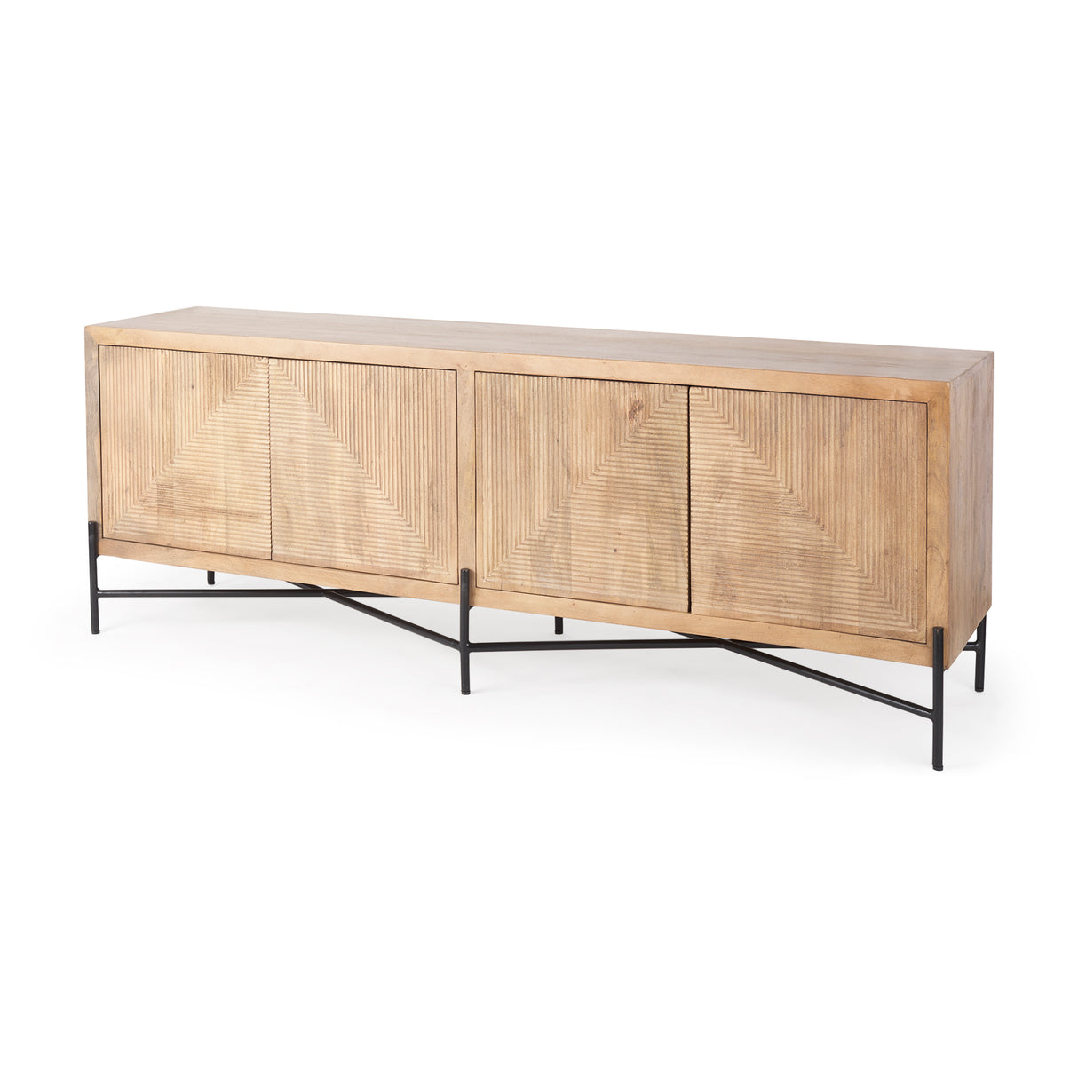 Cairo 78x19 Brown Solid Wood Black Metal Base 4 Door Cabinet Sideboard from Mercana - Luna Furniture