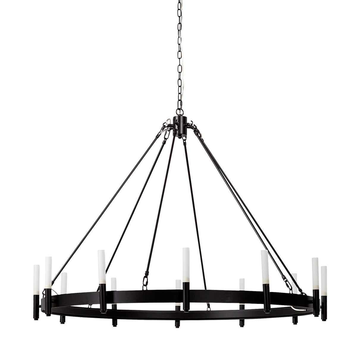 Decamp I (47.2"x36.2") Black Metal Chassis Glass Tube Twelve Light Chandelier from Mercana - Luna Furniture