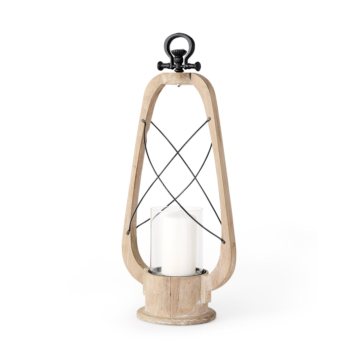 Zain II Large Brown Wooden Vintage Inspired Candle Holder Lantern from Mercana - Luna Furniture