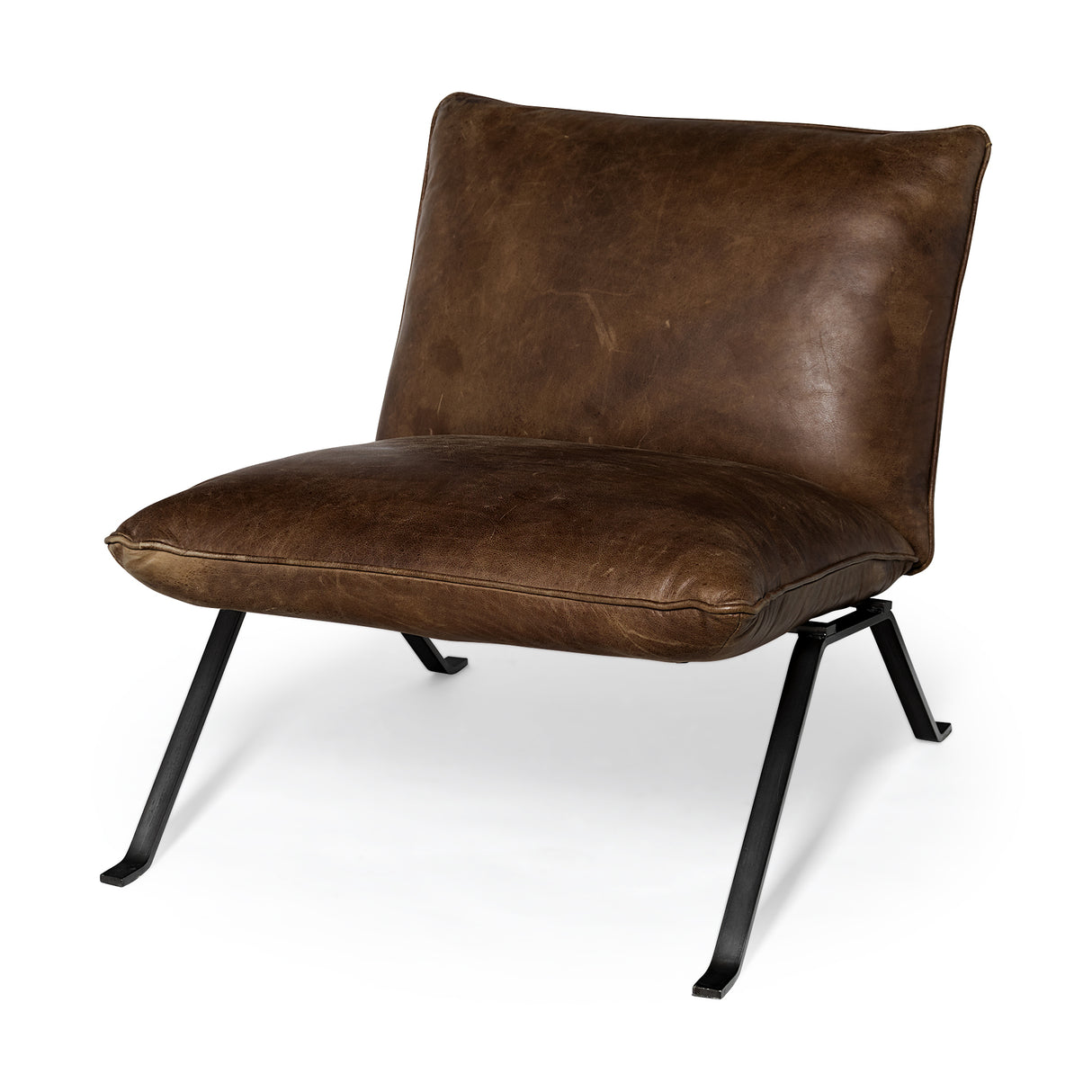 Flavelle I Brown Leather Cushion Seat and Solid Iron Base Accent Chair from Mercana - Luna Furniture