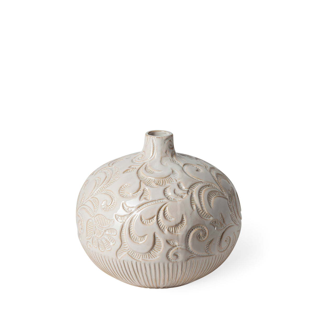 Jadiza II Medium White Glaze Floral Pattern Vase from Mercana - Luna Furniture
