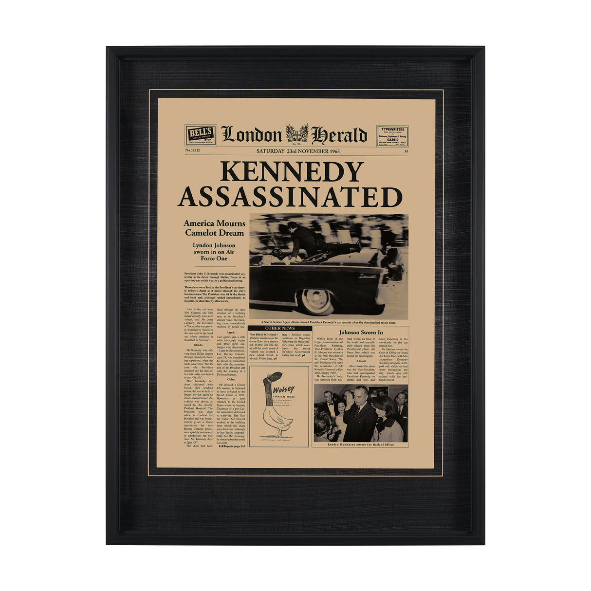 Kennedy Assassinated by Vintage Collection Hand Embellished Framed Art Photo Matted under Glass from Mercana - Luna Furniture