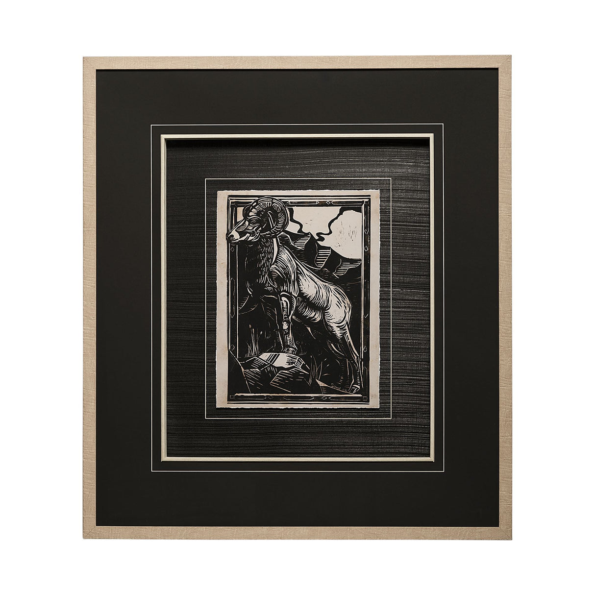 Linocut I by Mercana Studio a Hand Embellished Textured Framed Art Print Matted under Glass from Mercana - Luna Furniture