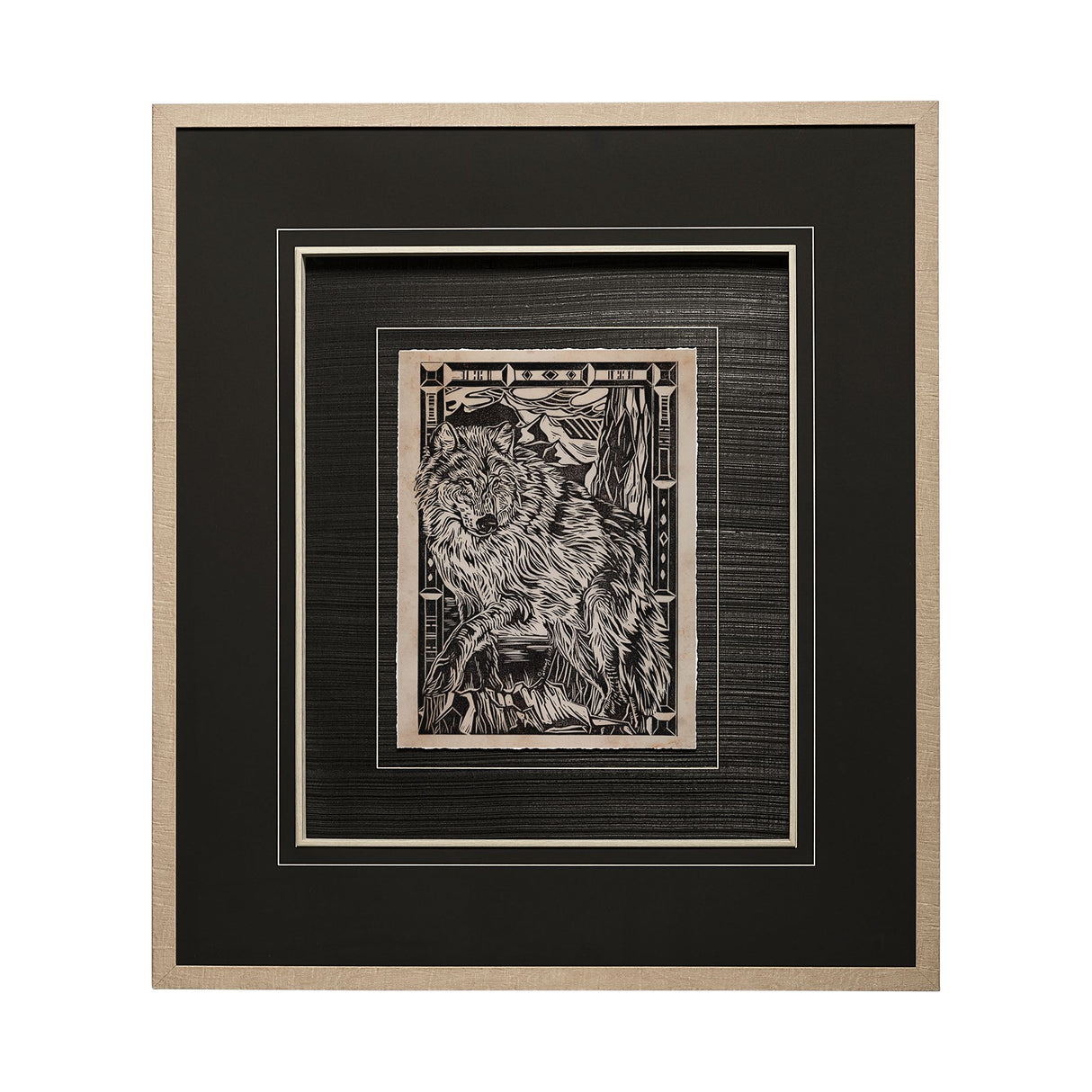 Linocut IV by Mercana Studio a Hand Embellished Textured Framed Art Print Matted under Glass from Mercana - Luna Furniture