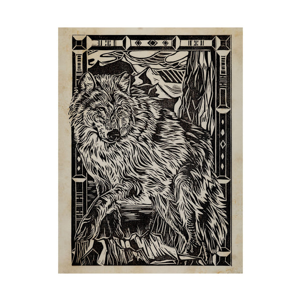 Linocut IV (Wolf) by Mercana Studio a Hand Embellished Textured Canvas
