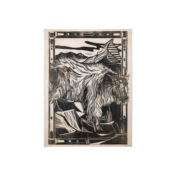 Linocut I (Ram) by Mercana Studio a Hand Embellished Textured Canvas