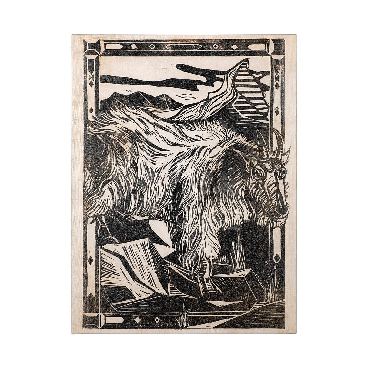 Linocut I (Ram) by Mercana Studio a Hand Embellished Textured Canvas from Mercana - Luna Furniture