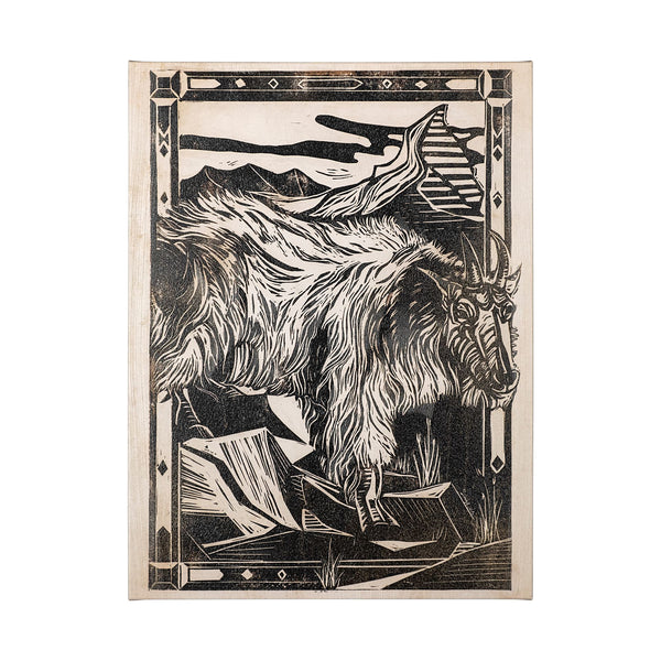 Linocut I (Ram) by Mercana Studio a Hand Embellished Textured Canvas