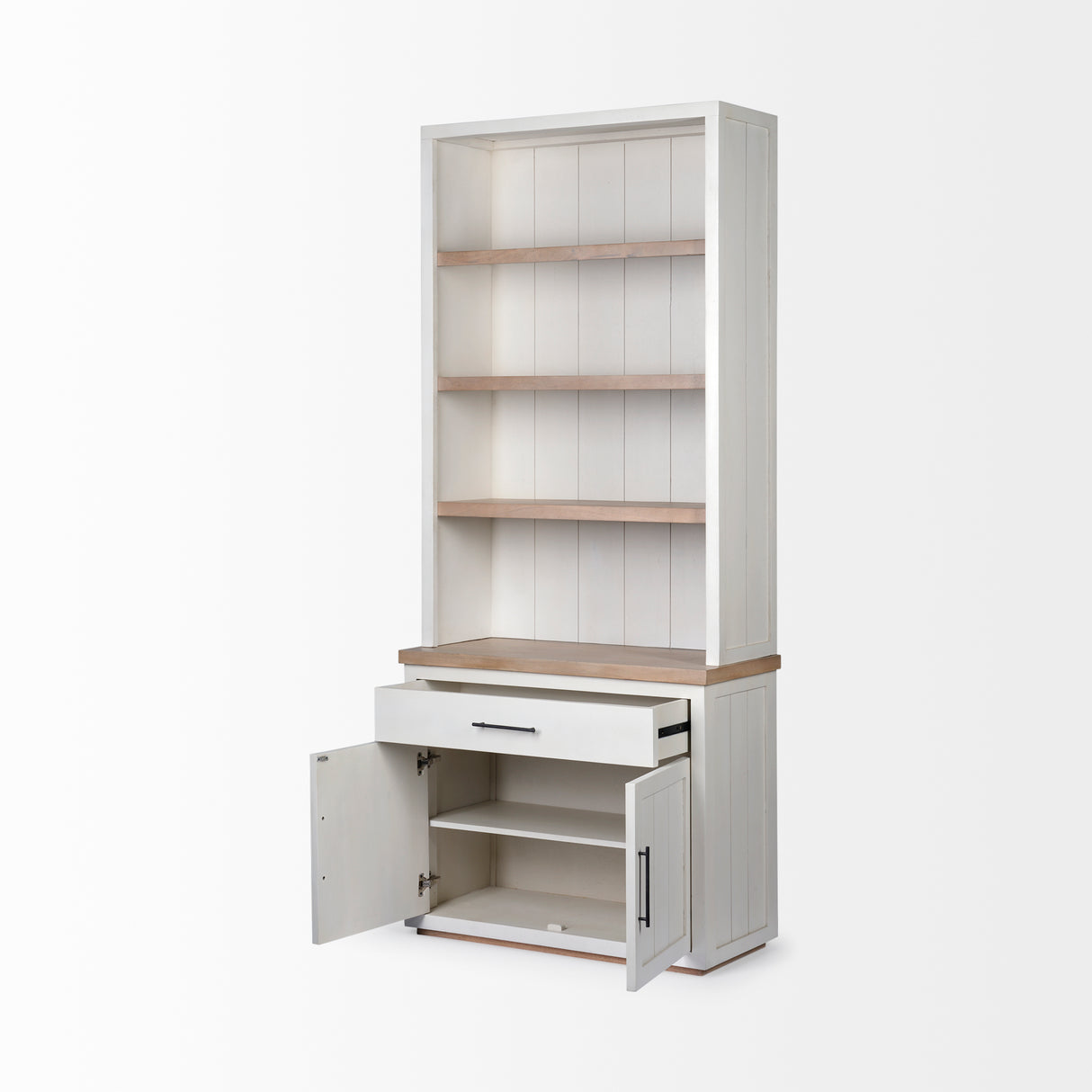 Fairview I White and Medium Brown Wood Three Shelf Shelving Unit from Mercana - Luna Furniture