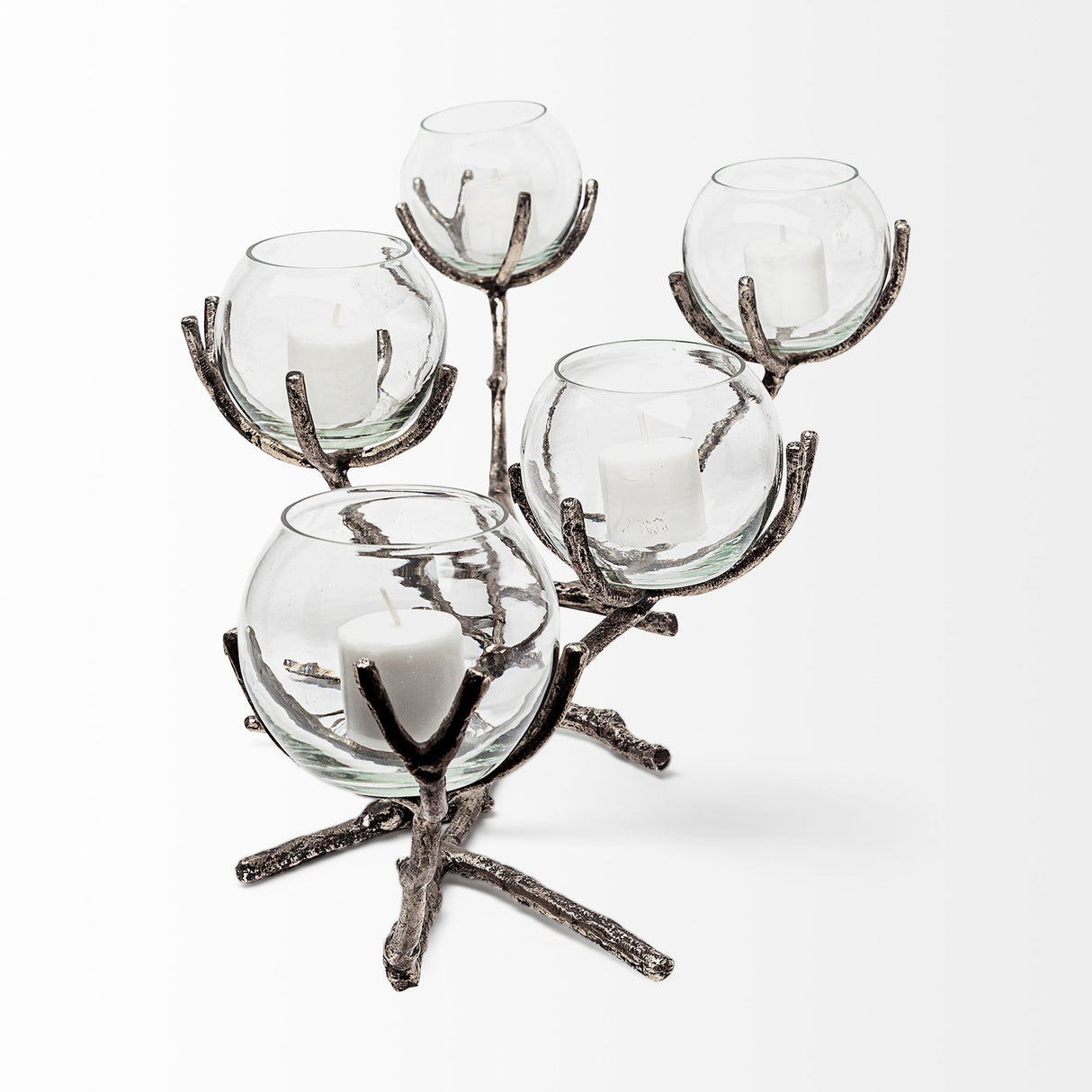 Vine I Distressed Silver Metal Creeper Five Candle Table Candle Holder from Mercana - Luna Furniture