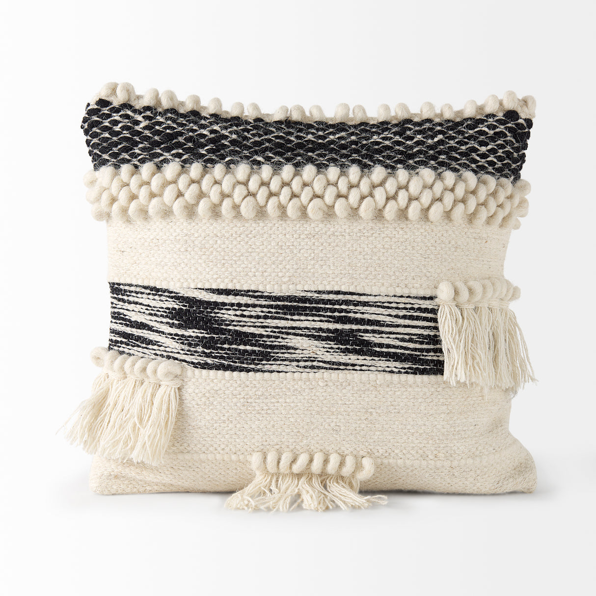 Beardell 18 x 18 Cream And Black Details With Tassels Decorative Pillow Cover from Mercana - Luna Furniture