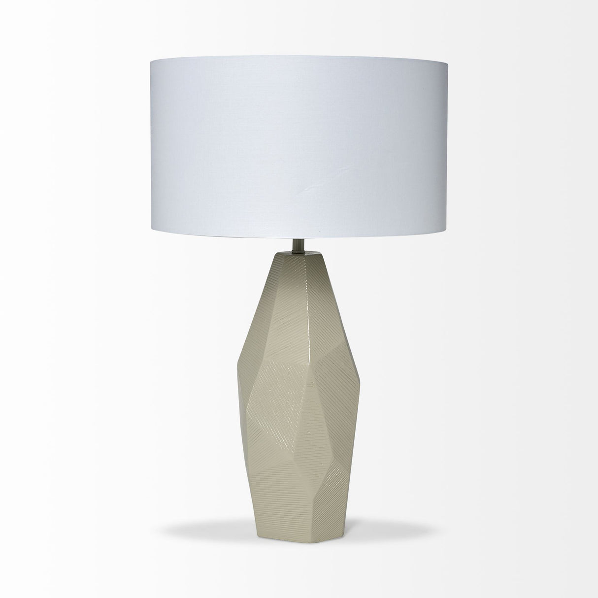 Piven (29.5"H) Beige Ceramic Base White Linen Shade Table Lamp from Mercana - Luna Furniture