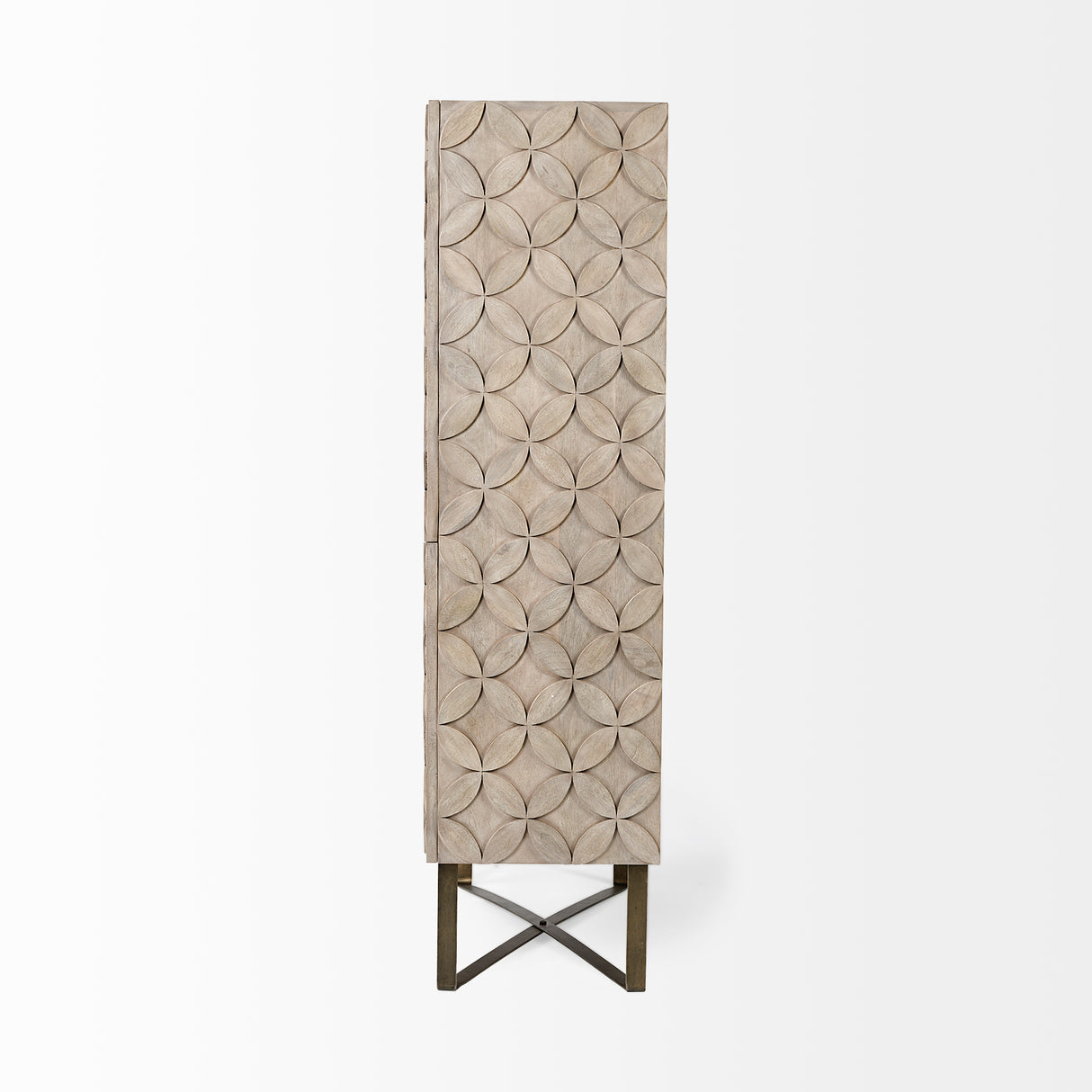 Excelsior II 68.1" H Light Brown Wood Gold Iron Base Storage Cabinet from Mercana - Luna Furniture