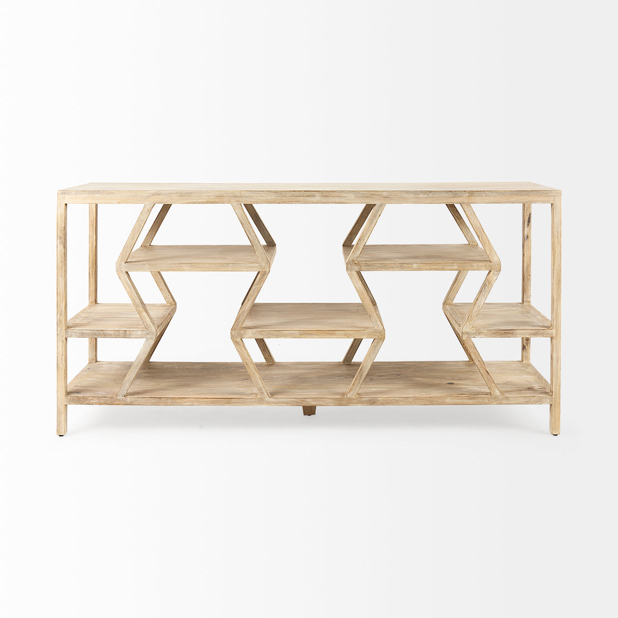 Dayton II 66L x 16W Natural Wooden Multi-Level Shelf Console Table from Mercana - Luna Furniture