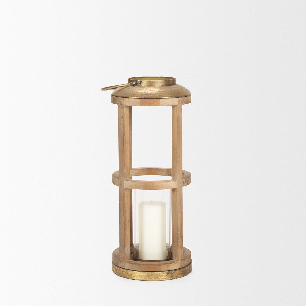 Andy II Small Natural Wood Cylindrical Lantern from Mercana - Luna Furniture