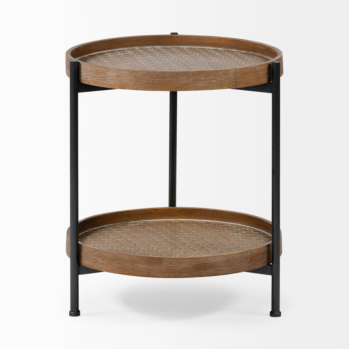 Kade III 16.9" Round Top Natural Brown Wood and Gray Metal Frame Tray-Style End/Side Table from Mercana - Luna Furniture