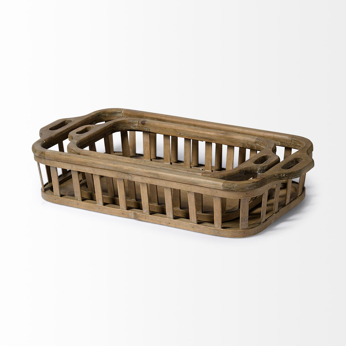 Louis Set of 2 Natural Wood Slated Nesting Trays from Mercana - Luna Furniture