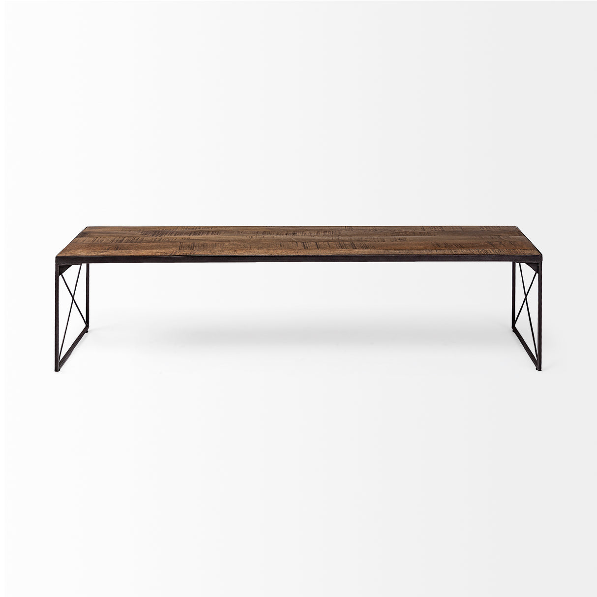 Trestman III 66L x 18W Brown Wood Top W/Black Iron Base Accent Bench from Mercana - Luna Furniture
