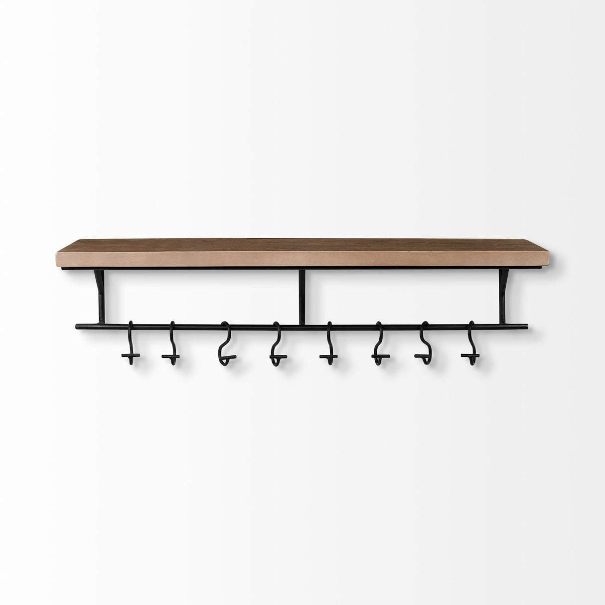 Schutt 36L Wall Mounted Wooden Shelf w/ 8 Hooks for Coats, Hats from Mercana - Luna Furniture