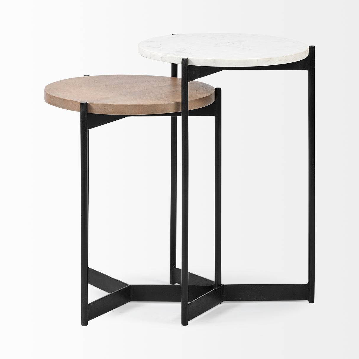 Larkin II Marble and Medium Brown Wood Round Tabletop Nesting End/Side Tables from Mercana - Luna Furniture