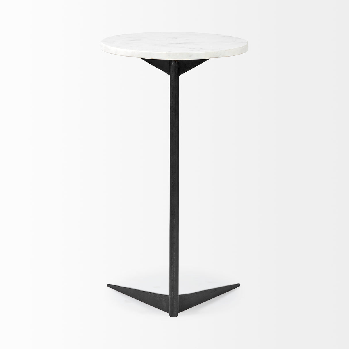 Ballatine II 15L x 15W x 27L White Marble Round Top White w/ Black Metal Base Accent Table from Mercana - Luna Furniture