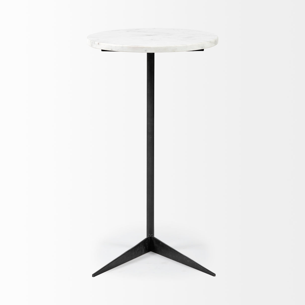 Ballatine II 15L x 15W x 27L White Marble Round Top White w/ Black Metal Base Accent Table from Mercana - Luna Furniture