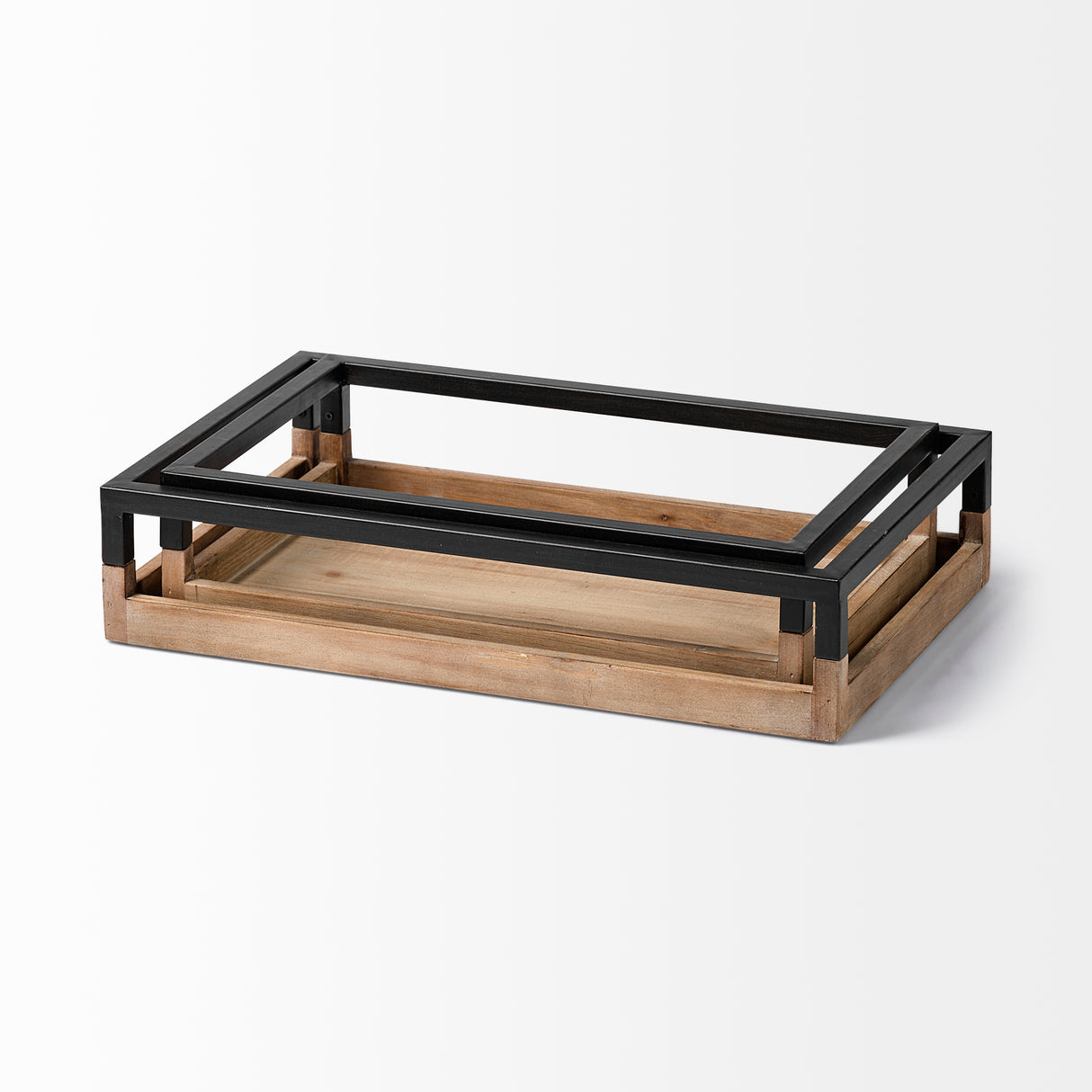 Ross Set of 2 Natural Wood W/ Black Metal Nesting Trays from Mercana - Luna Furniture