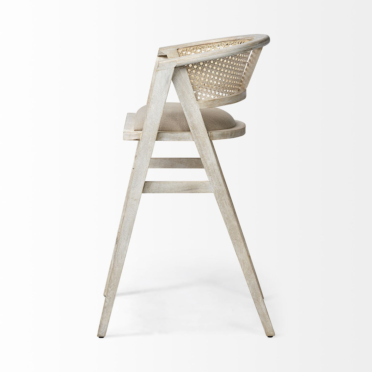 Tabitha 30.75" Seat Height Beige Fabric/Rattan Seat Blonde Wood Frame Bar Stool from Mercana - Luna Furniture