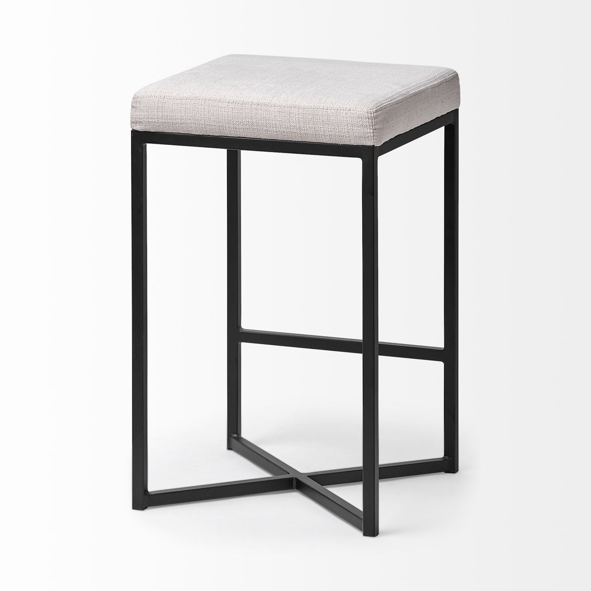 Frodo 26.4H Seat Height White Fabric Seat Black Metal Base Stool from Mercana - Luna Furniture