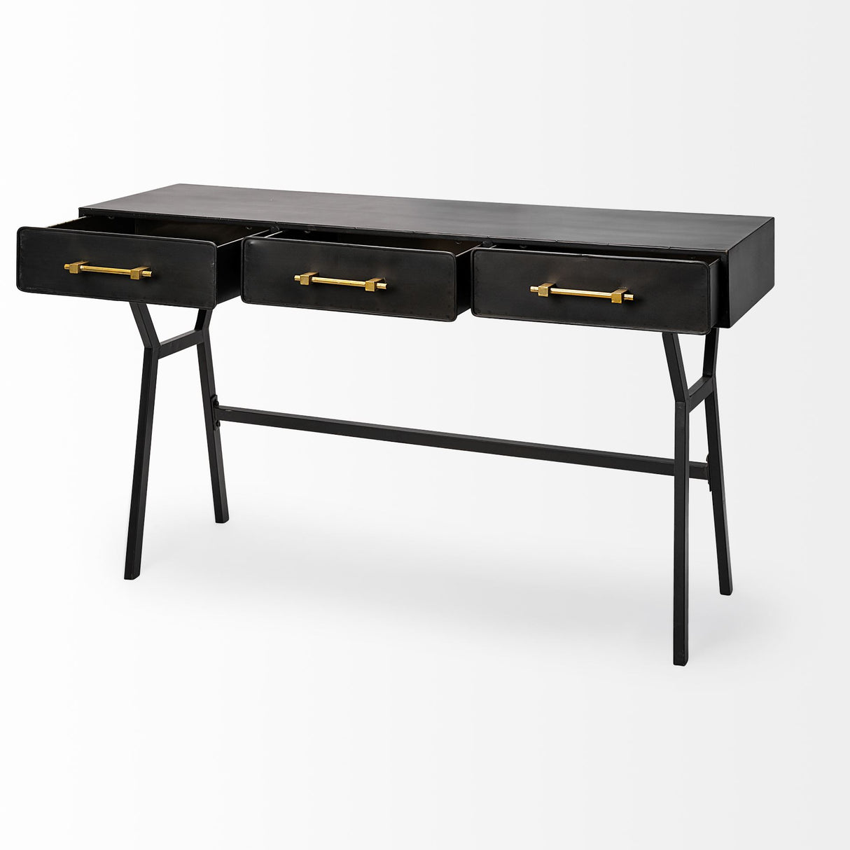 Vince 51L x 18W Black Metal W/Gold Accents 3 Drawer Office Desk from Mercana - Luna Furniture