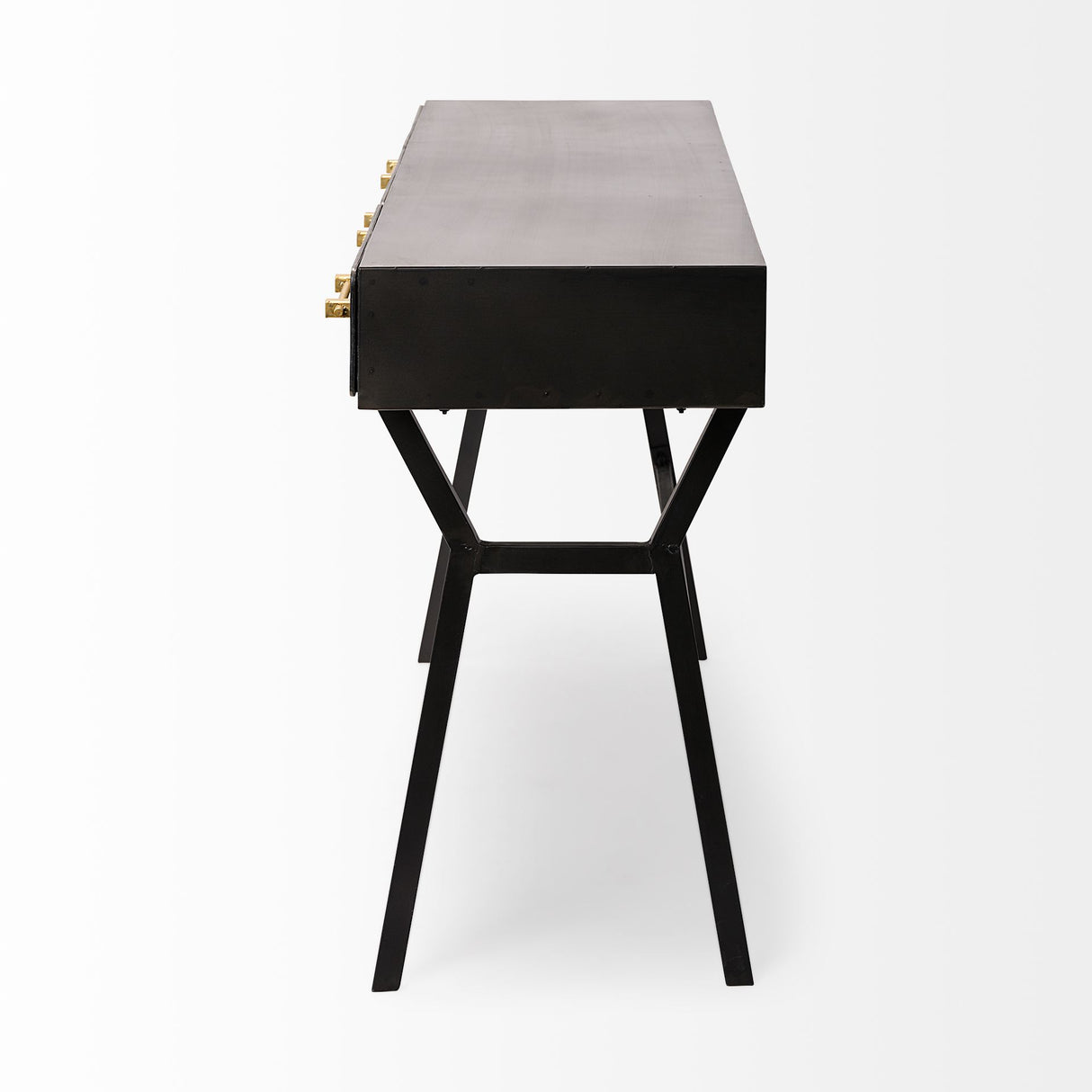 Vince 51L x 18W Black Metal W/Gold Accents 3 Drawer Office Desk from Mercana - Luna Furniture