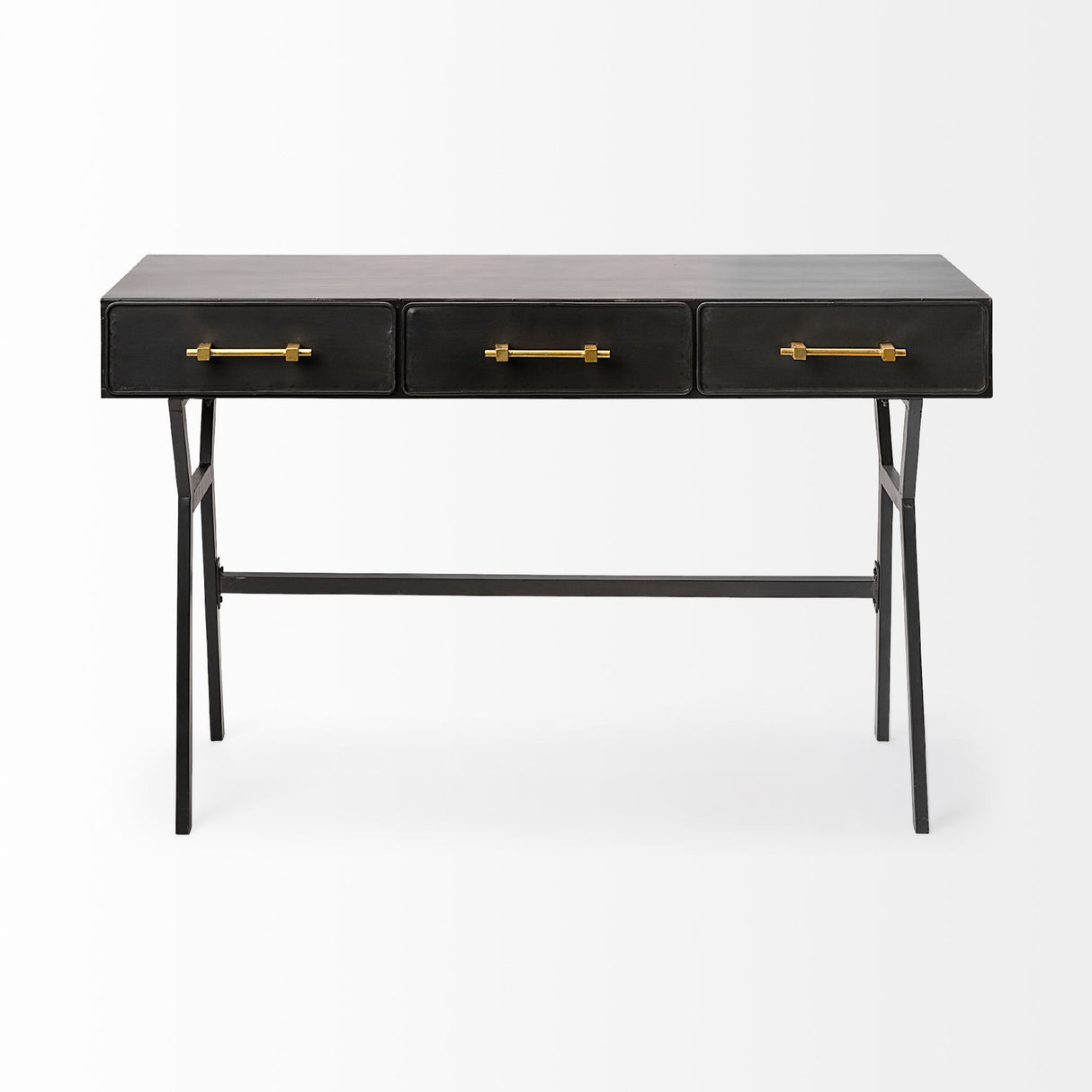 Vince 51L x 18W Black Metal W/Gold Accents 3 Drawer Office Desk from Mercana - Luna Furniture
