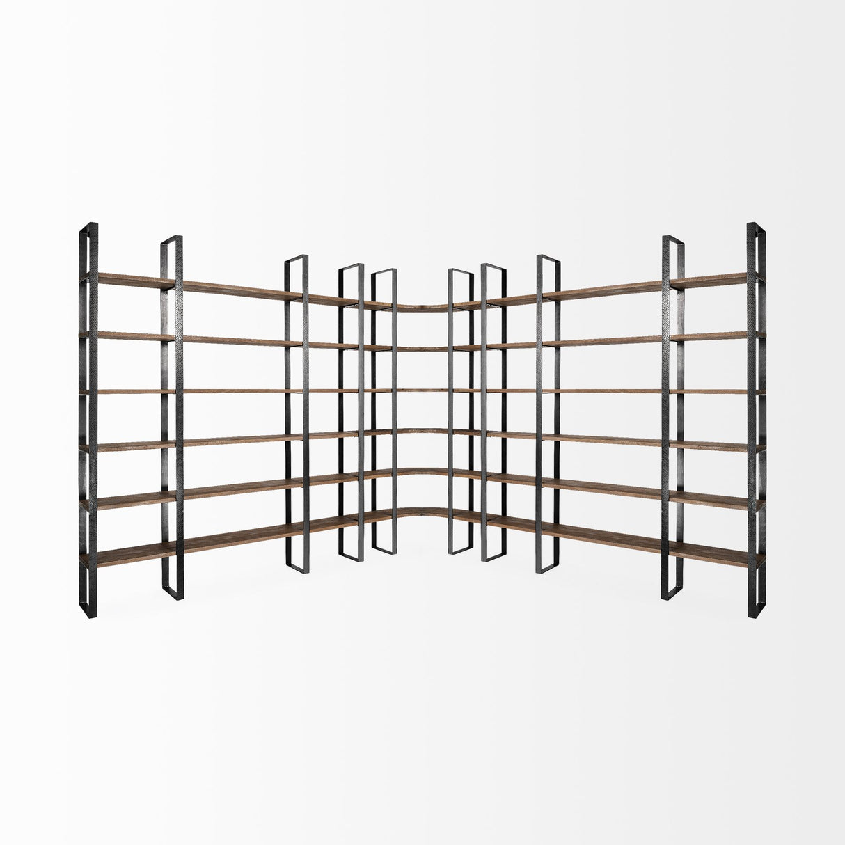 Taunton II 80L x 10.5W x 90H Dark Brown Wood And Black Iron Six Shelving Unit from Mercana - Luna Furniture