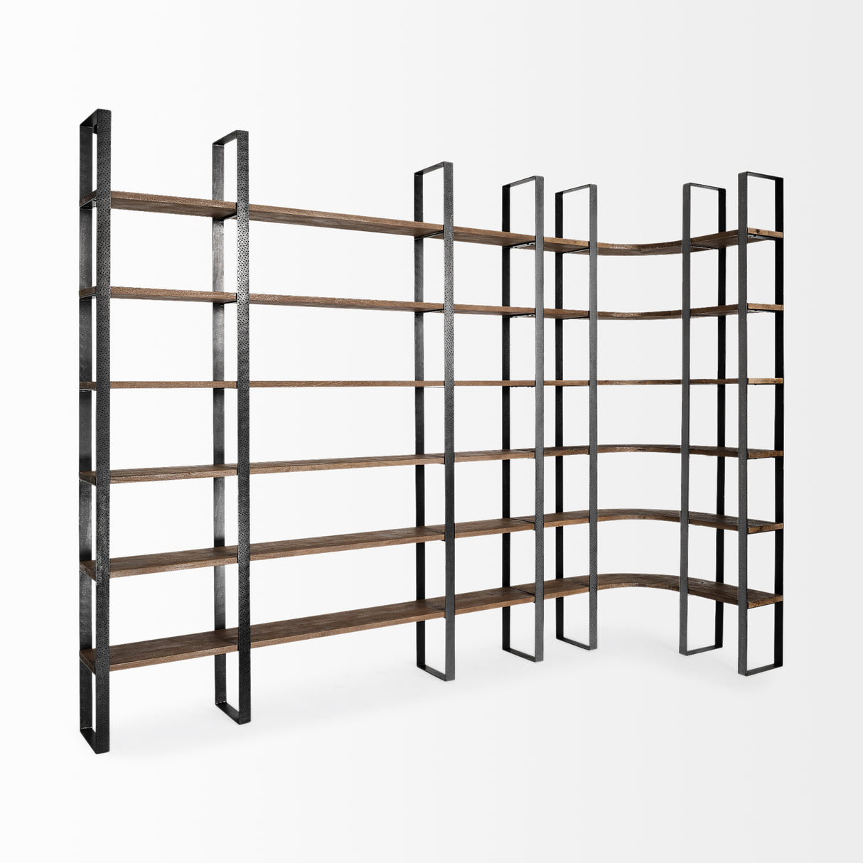 Taunton II 80L x 10.5W x 90H Dark Brown Wood And Black Iron Six Shelving Unit from Mercana - Luna Furniture
