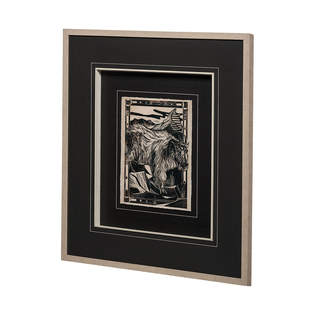 Linocut II by Mercana Studio a Hand Embellished Textured Framed Art Print Matted under Glass from Mercana - Luna Furniture