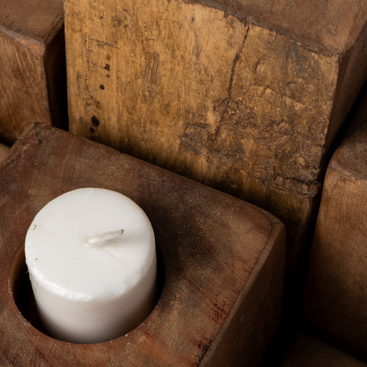 Cassius Light Brown Nine Wood Block Table Candle Holder from Mercana - Luna Furniture