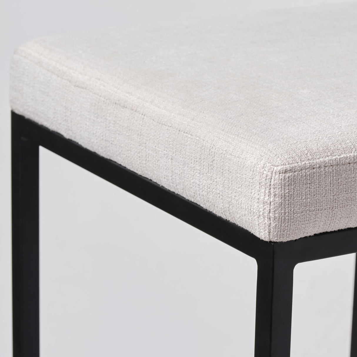 Frodo 29.75H Seat Height White Fabric Seat Black Metal Base Stool from Mercana - Luna Furniture