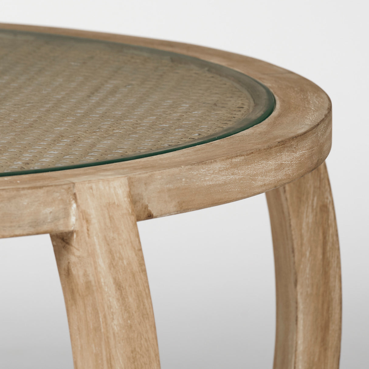 Hubbard Set of 2 Round Woven Cane w/Glass Top Solid Wood Base Coffee Tables from Mercana - Luna Furniture